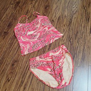 Gottex Blue Vintage Cheetah Print Bikini Tankini 2 Pc Retro Red Brown Animal